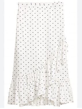 H&M HM White Polka Dot Ruffle Midi Skirt